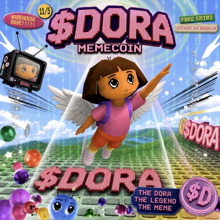 Community $DORA memecoin promo flyer artwork
